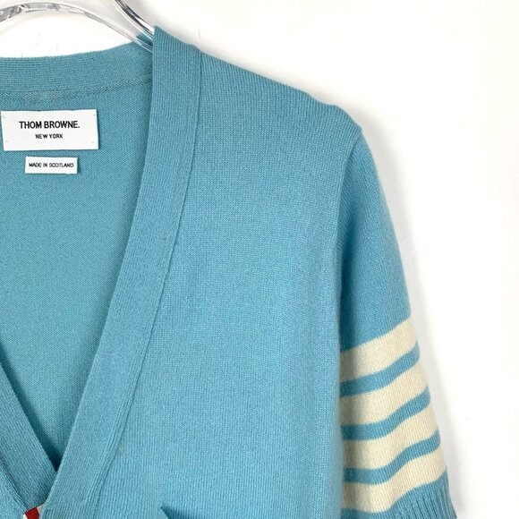 Thom Browne Womens Blue Classic Four-Bar Cashmere Knit Cardigan With Short Sleev - Picture 3 of 8